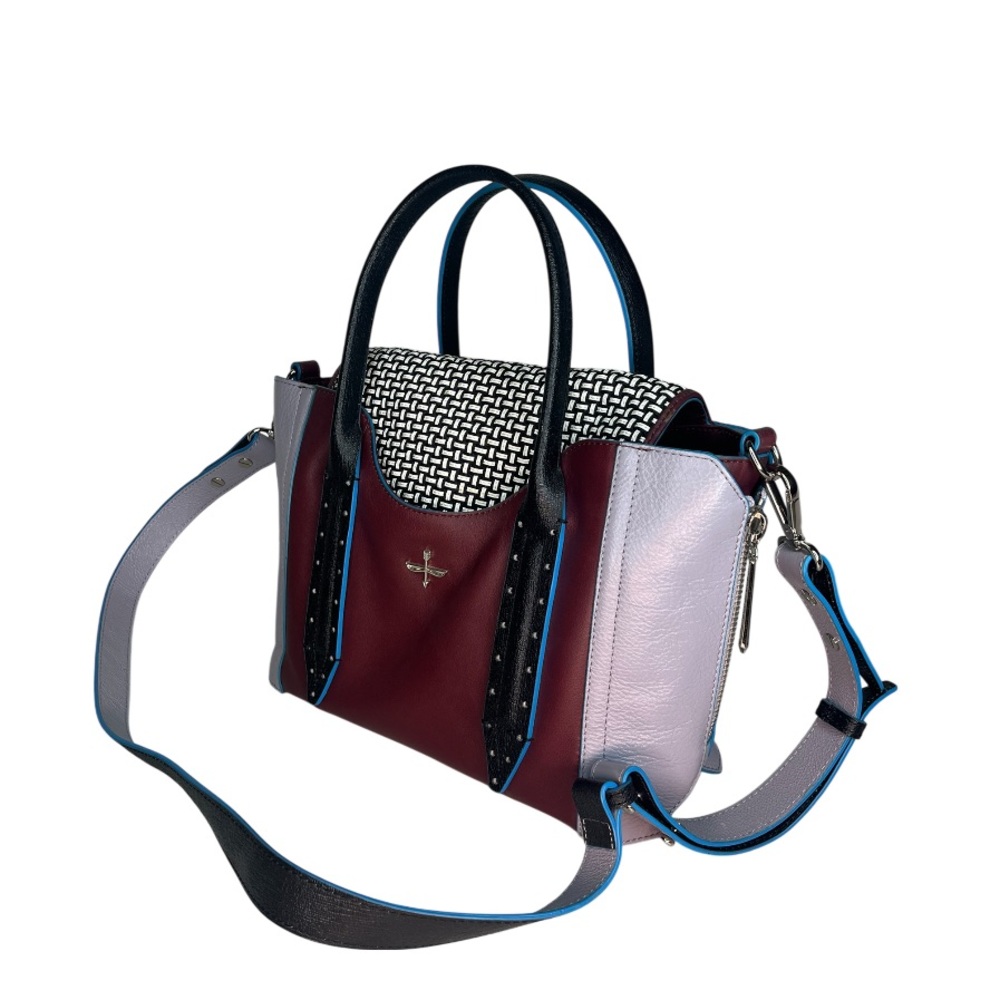 Pour la Victore Color Block Woven Handbag, New Wine Multi